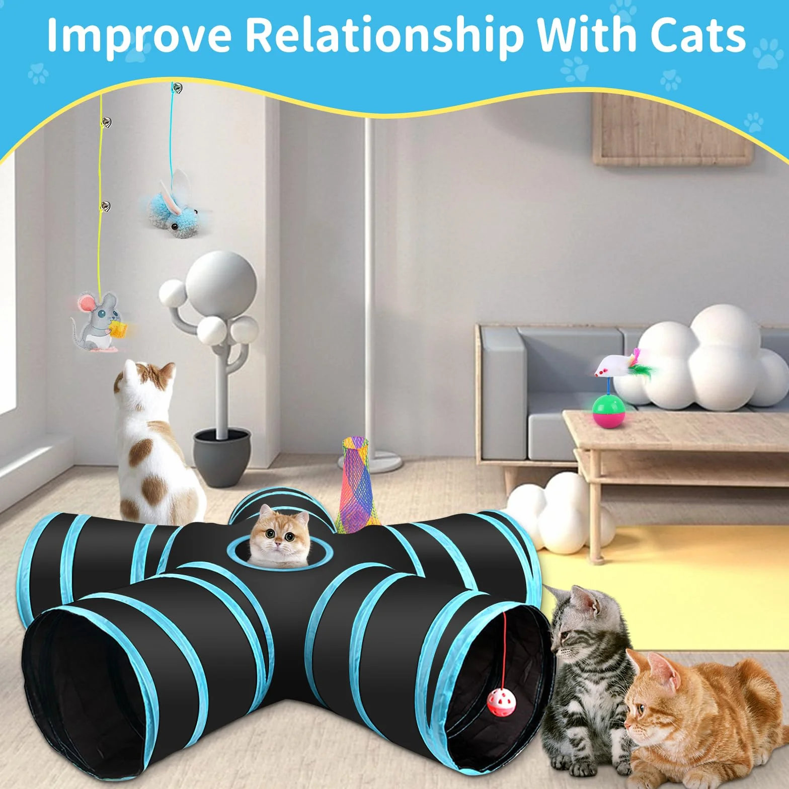 Jouets Chat,36pcs Jouet pour Chat,Jouets pour Chats Interactif Jeux Chaton avec Tunnel,Kit Jouet Chats,Balles, Plumes,Poisson,Souris,Kit de Jouets Interactifs pour Chats