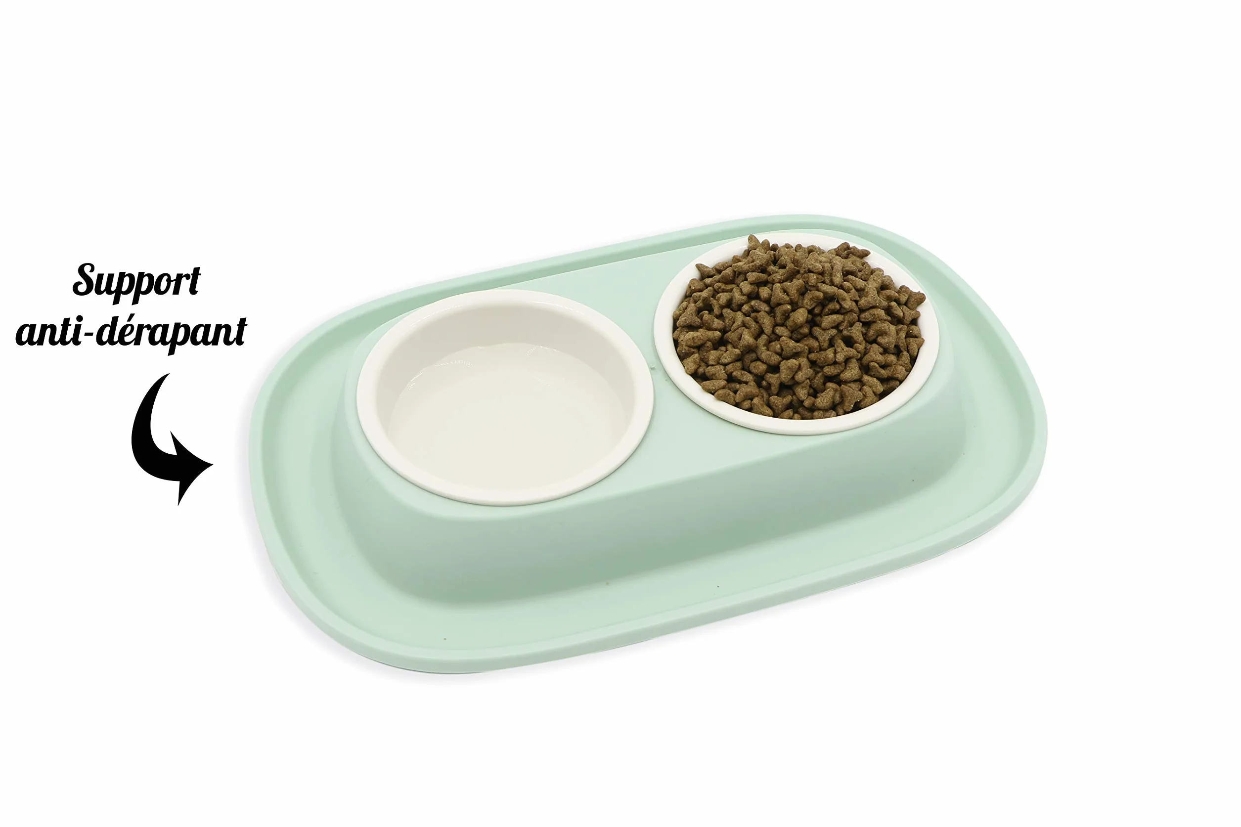 Agrobiothers Aime Gamelle pour Chien Et Chat, avec Double Bols Amovibles, Support Anti-Dérapant Et Anti Débordement, Contenance 2 X 230ml, Gamelle avec Bol Amovible