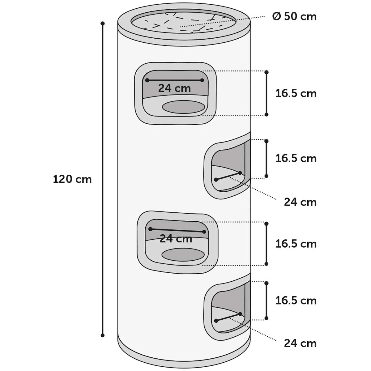 griffoir pour Chat – Tonneau à Gratter pour Chat - Flamingo Enes L - 120 cm – Ø 50 cm - Gris