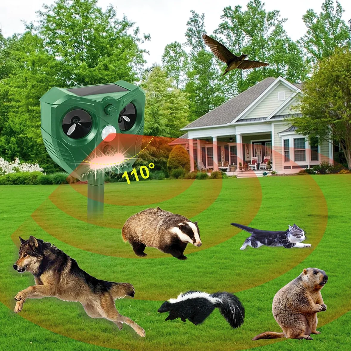 2X Répulsif Chat Ultrason, Repulsif Chat Solaire Extérieur Efficace Contre Les Chats et Autres Animaux, Protégez Votre Jardin