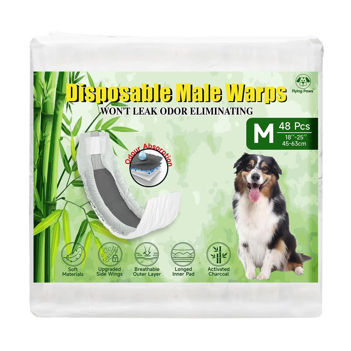 Couches pour Chien mâle, M-48 Couches jetables pour mâles avec Charbon activé, Neutralisation des odeurs, Couches Douces et Respirantes, Pantalons d'incontinence pour Chiots M-48