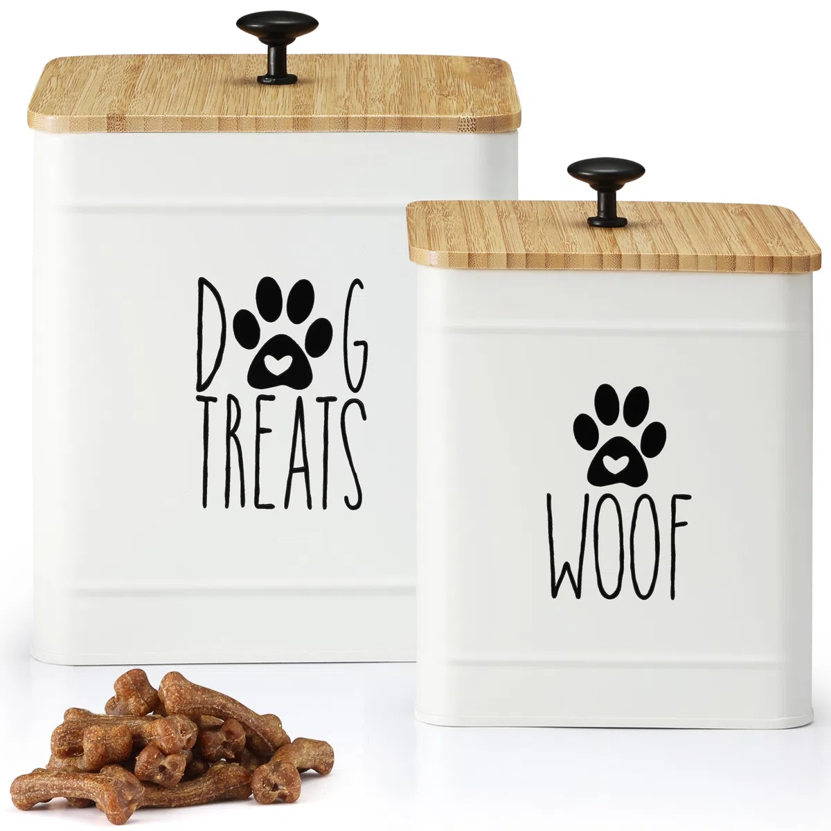 PerfNIQUE Boîte à friandises pour chien, avec 2 couvercles hermétiques, comptoir de cuisine et récipients de traitement pour animaux de compagnie, 7,8 x 6,2, 7,3 x 5,5 cm, blanc