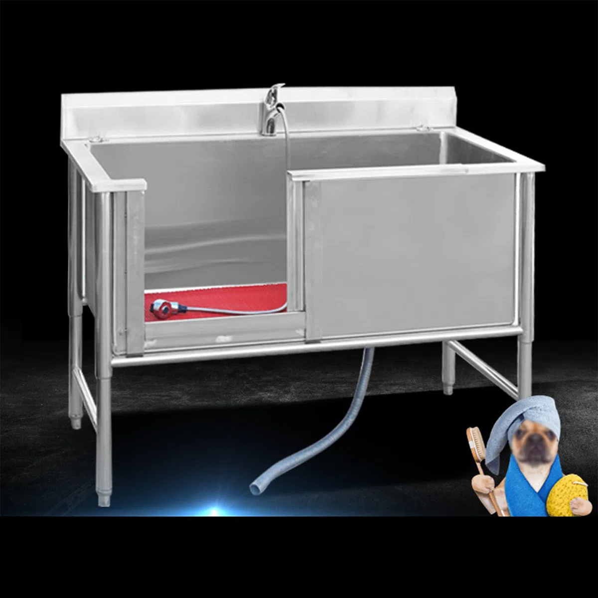 évier De Lavage Pour Chien De 119,4 Cm, Baignoire De Douche Pour Chien, Station De Toilettage Pour Chien Pour La Maison, Baignoire Professionnelle En Acier Inoxydable Pour Chien(47in/120cm)