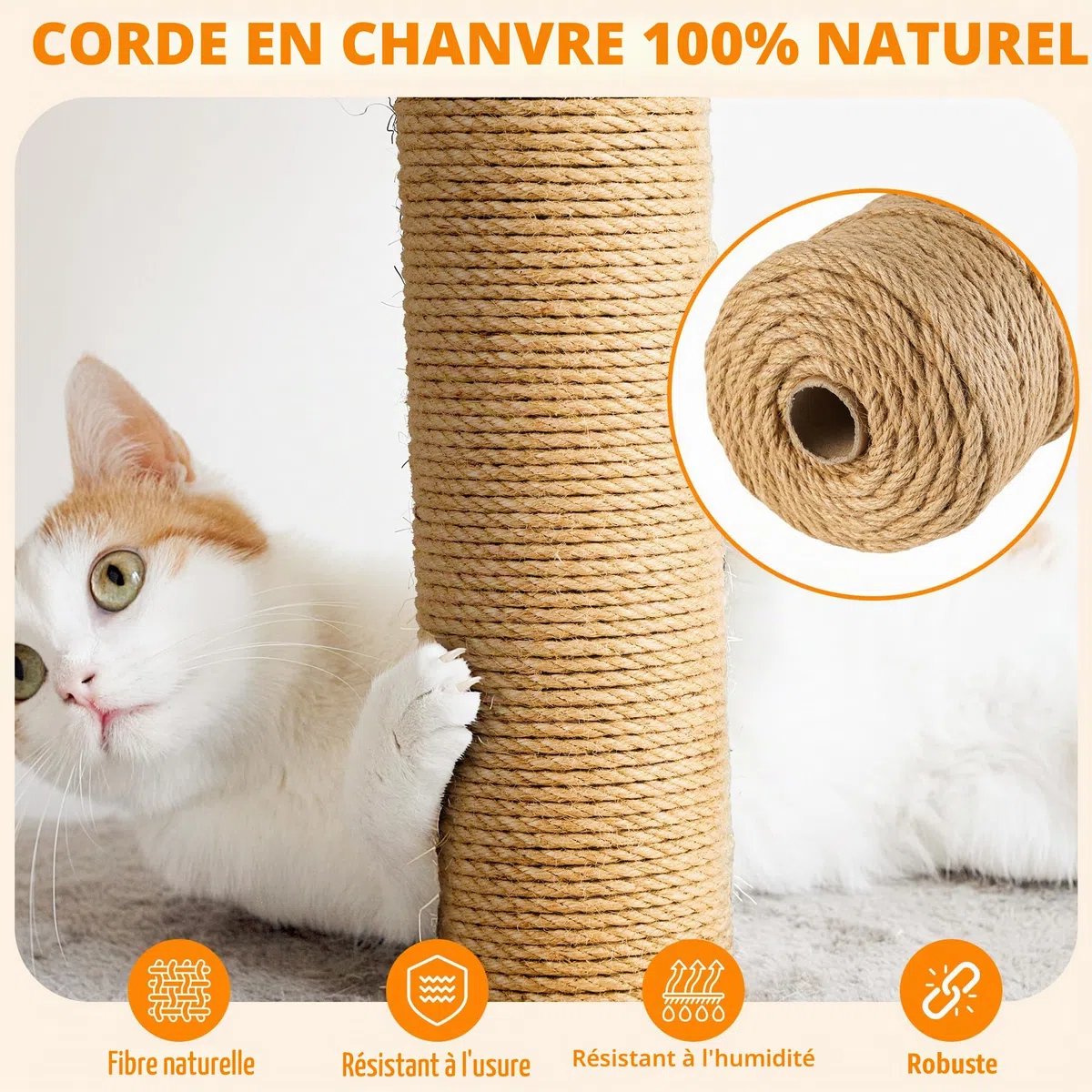 115m Corde pour Arbre à Chat en Sisal Naturel 8mm - Rouleau pour Griffoir, Bricolage DIY, Décoration Maison/Jardin - Corde Arbre à Chat de Remplacement (115 m x 8 mm)