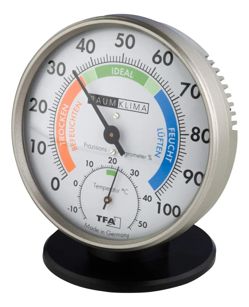 TFA Dostmann 45.2033 Thermomètre hygromètre de précision, analogique, avec zones de confort, contrôle de la température et de l'humidité, hygromètre (anthracite)