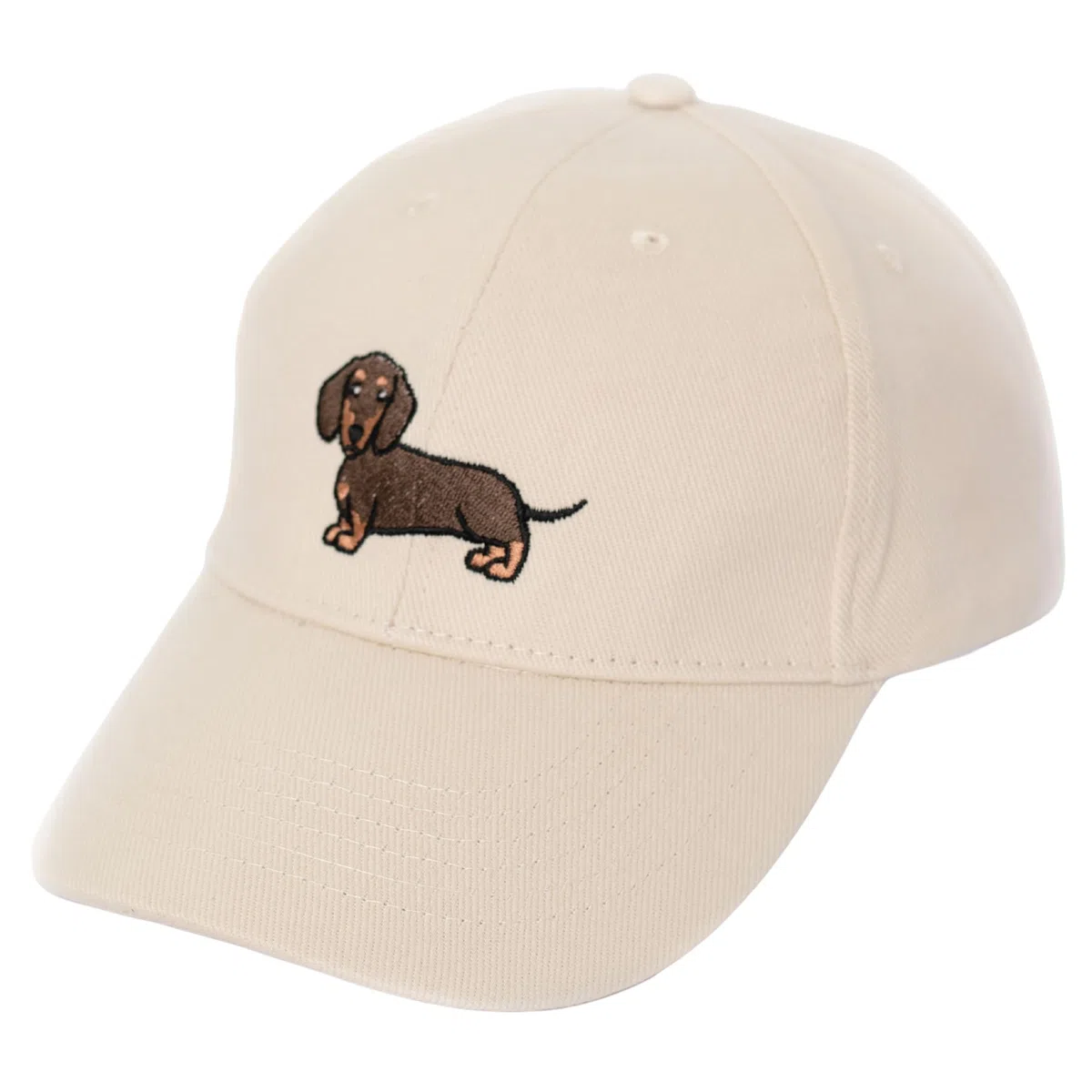 Casquette Beige Brodée avec Teckel – 100% Coton Bio | Cadeaux pour Amoureux des Chiens
