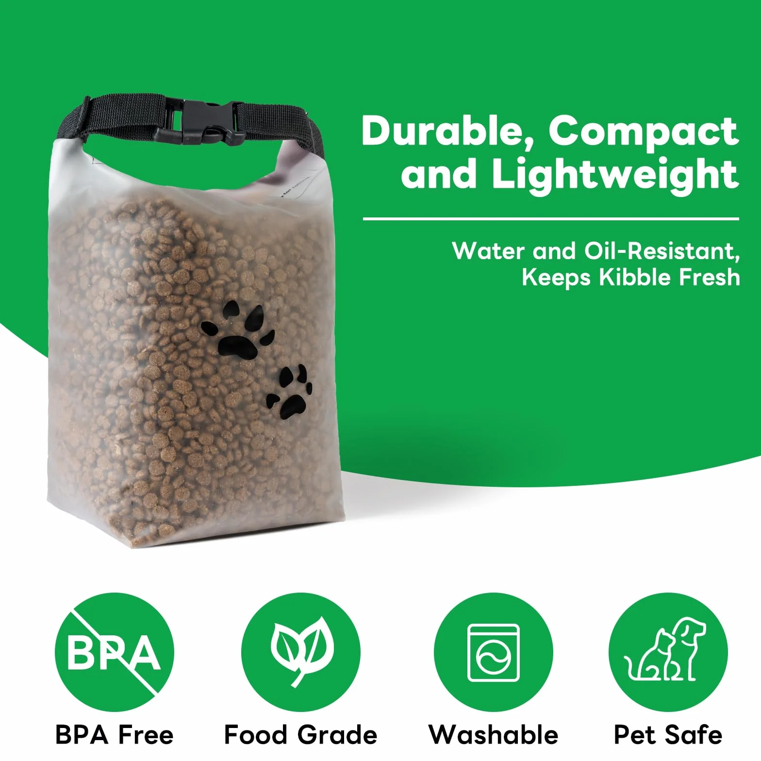 Sac de voyage pour nourriture d’animaux, contenant à croquettes avec fermeture roll-top, sans BPA et alimentaire, conserve la fraîcheur en camping, en pension canine ou pour les escapades du week-end