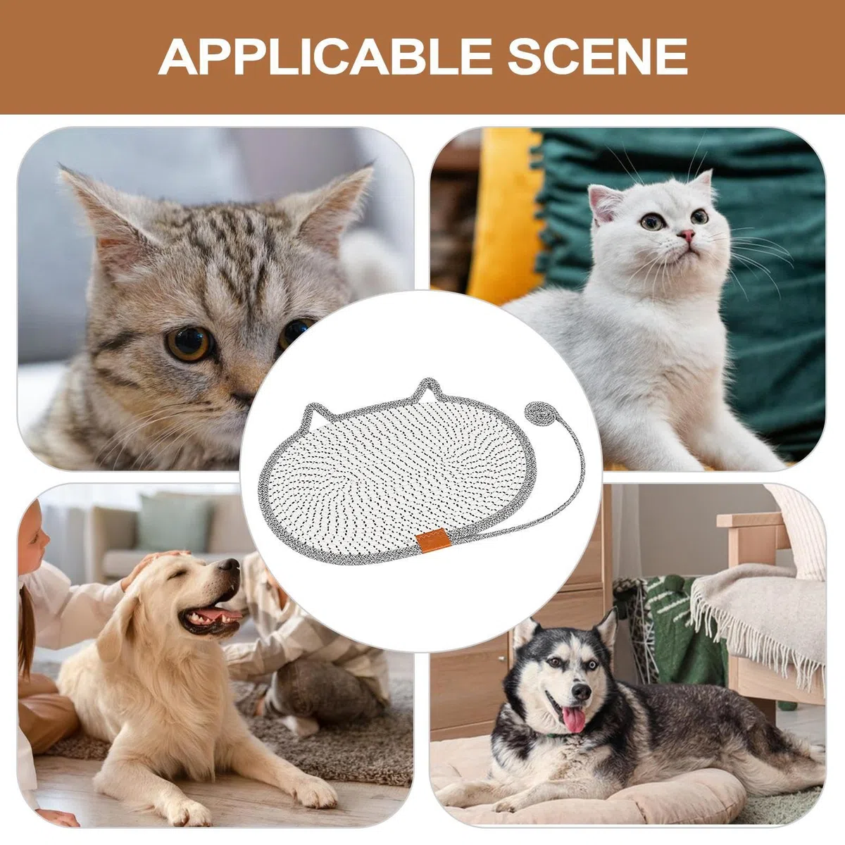 Tapis À Griffes pour Chats | à Griffoir Ronde en Corde de Coton - Accessoire Lavable pour Animaux Domestiques pour Intérieur Extérieur Sol Porte Coin Maison Canapé Table Voyage