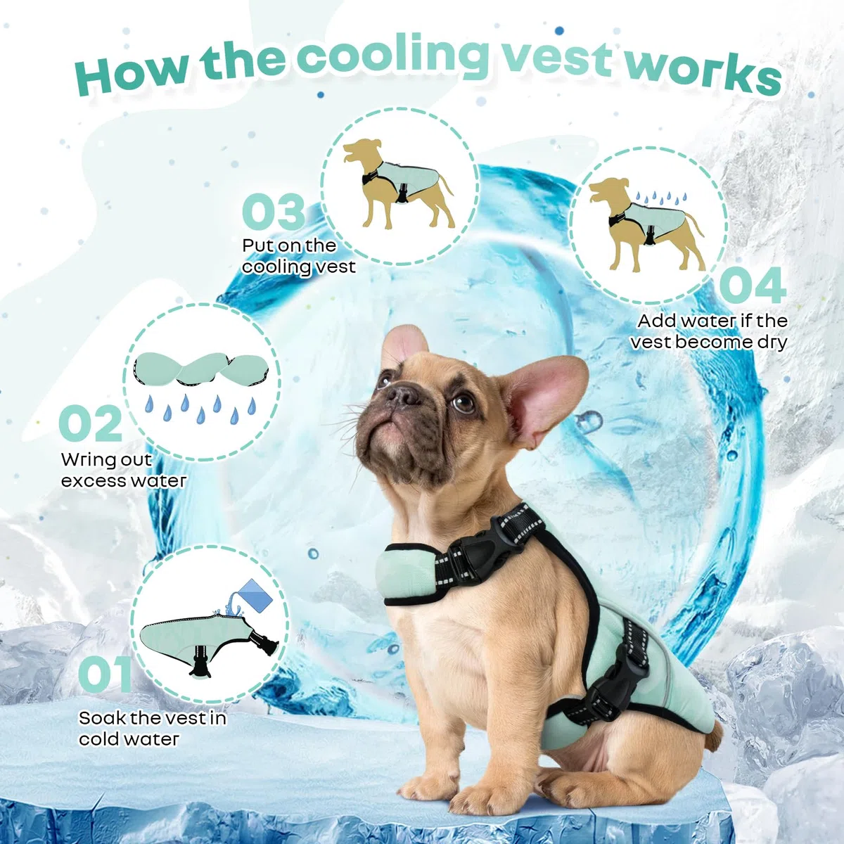 Gilet Réfrigérant pour Chien, Manteau Refroidisseur d'évaporation Manteau Rafraichissant pour Chien Veste de Refroidissement Confortable Protection Contre Le Soleil(Vert, L)