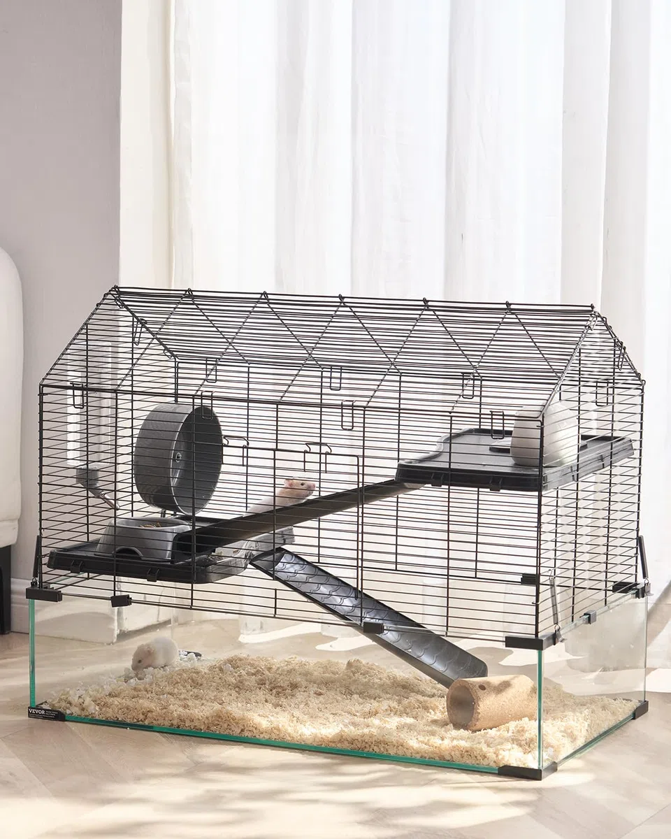 VEVOR Cage Hamster, 75x44x61 cm, Habitat Rongeurs Transparent de Vue Panoramique 360° avec Bouteille d'eau, Bol, Roue, Maison Portable pour Petits Animaux de Compagnie, Souris, Rats, Cochons d'Inde