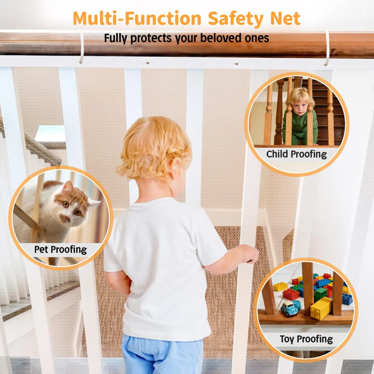 South to East Filet de Sécurité pour Garde-Corps pour Bébé, 4,5 m x 1 m, Filet de Sécurité pour Enfants, Filet de Balcon pour Animaux Domestiques, Couvre-Rampe pour Escalier, Sans Perçage, Filet en