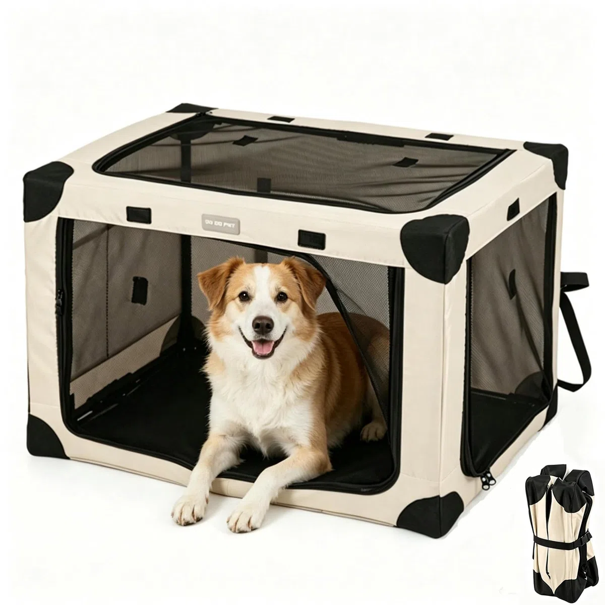 Cage de transport pliable réglable pour chiens de races moyennes - Avec fenêtres en maille renforcée et lit pliant pour la maison et les voyages