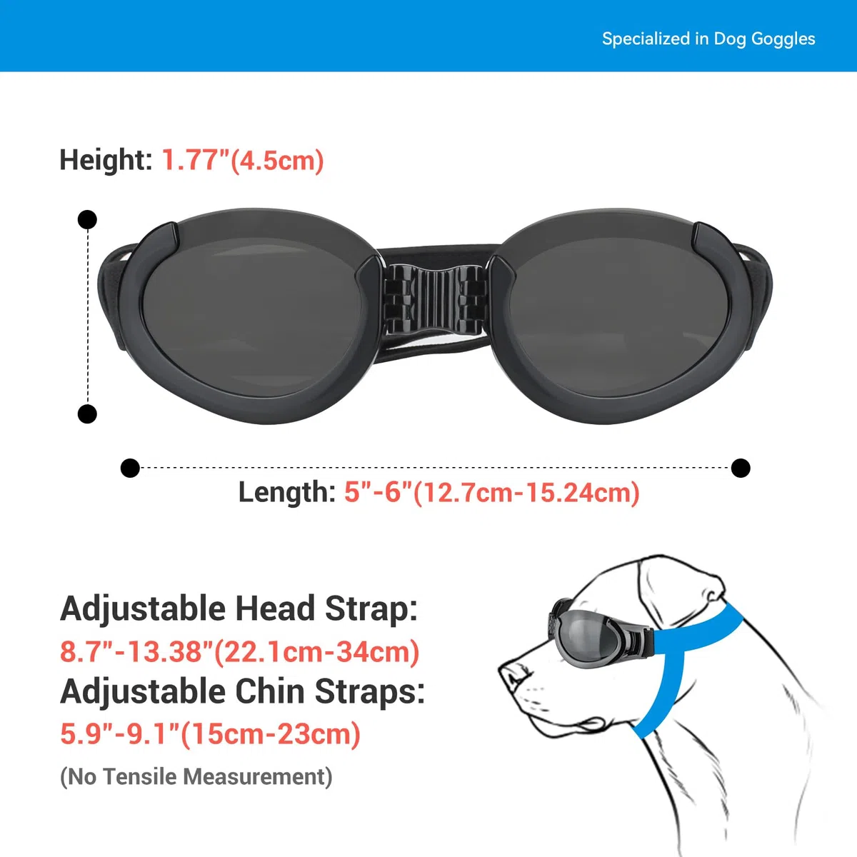 Lesypet Lunettes de soleil pour chien avec verres remplaçables pour chiens de taille moyenne et grande - Anti-UV - Protection contre le vent - Pour l'extérieur, la moto, la conduite, la protection des
