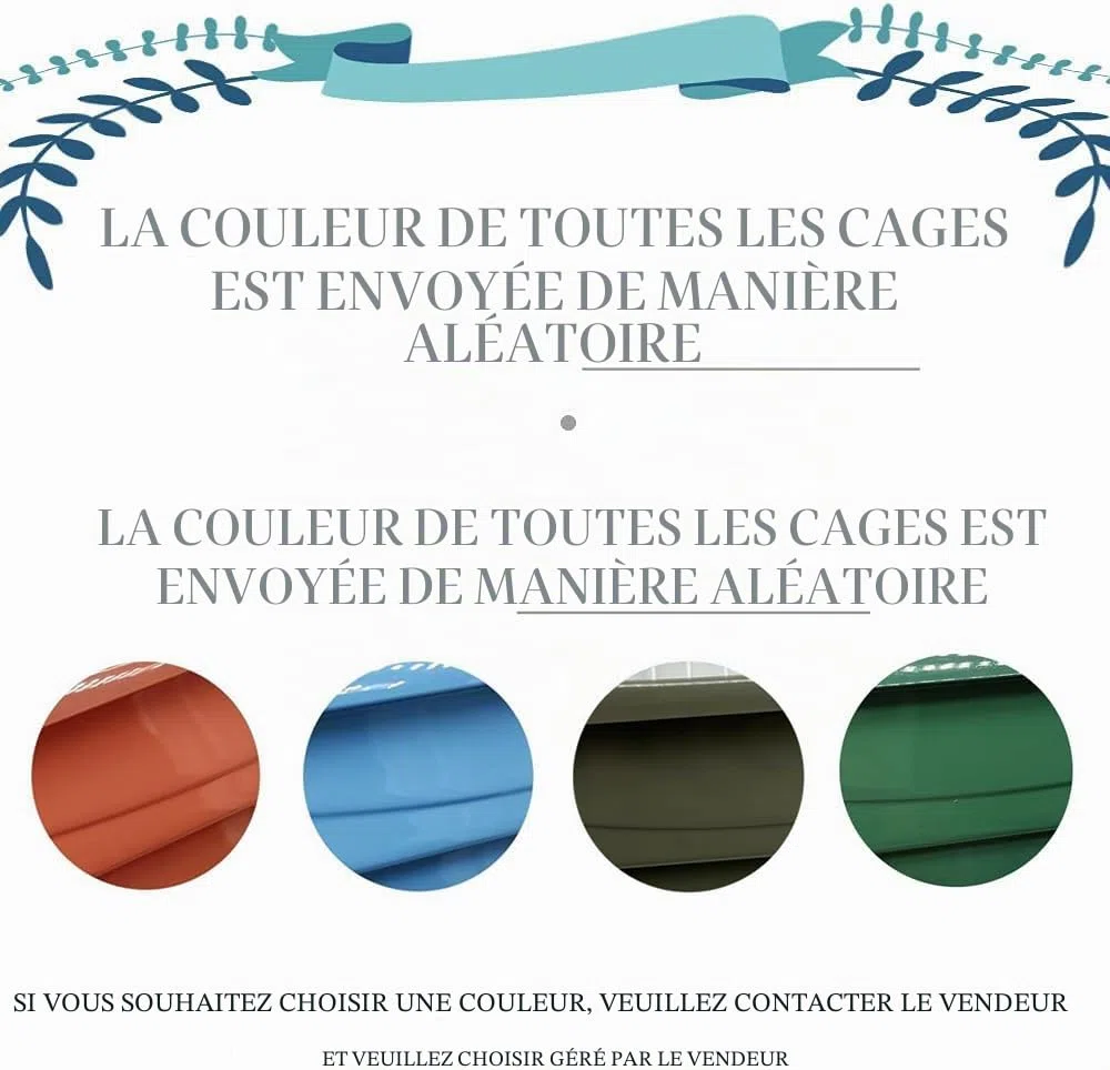 BPS(R) BPS Cage à oiseaux en métal avec mangeoire abreuvoir cuvette Couleur envoie au hasard 30 x 23 x 39 cm BPS-1229