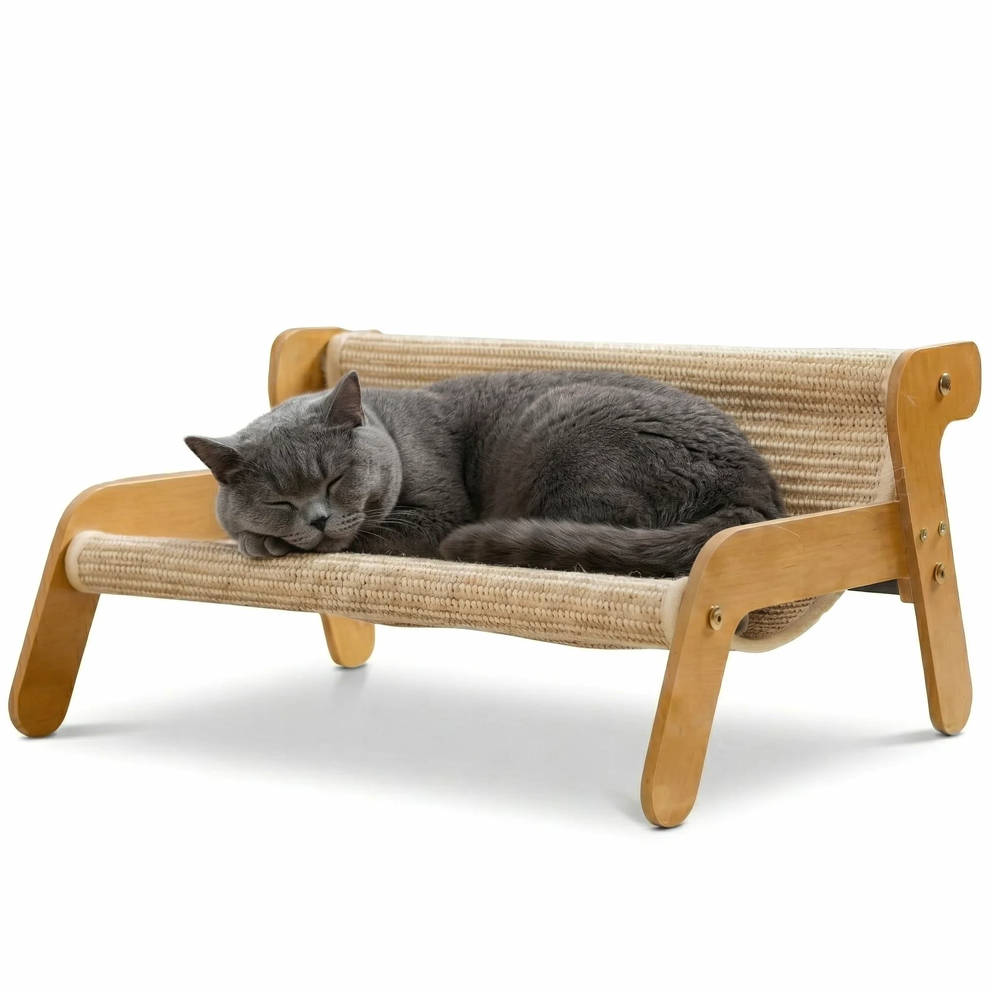 Lupo & Felix Hamac Griffoir pour Chat 2 en 1 en Bois et Sisal Naturel – Panier Suspendu, Niche et Lit pour Félin Adulte – Grattoir Résistant 54x44x28 cm –9kg Max