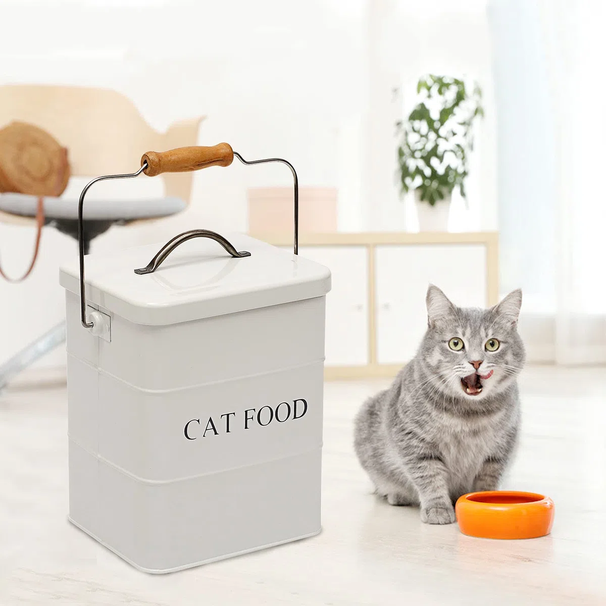 Morezi Boîte de rangement pour aliments pour chat,conteneur croquettes animaux,avec couvercle et pelle, 6L - Blanc