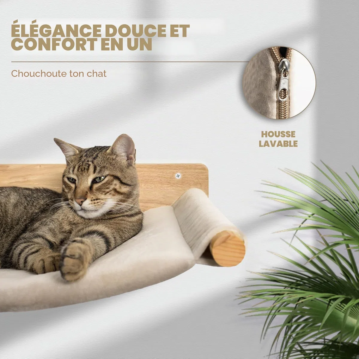 WOOWOOD® Mur d'escalade pour chats avec 2 escaliers muraux en bois massif - Hamac pour chat - Arbre à chat - Meubles pour chats