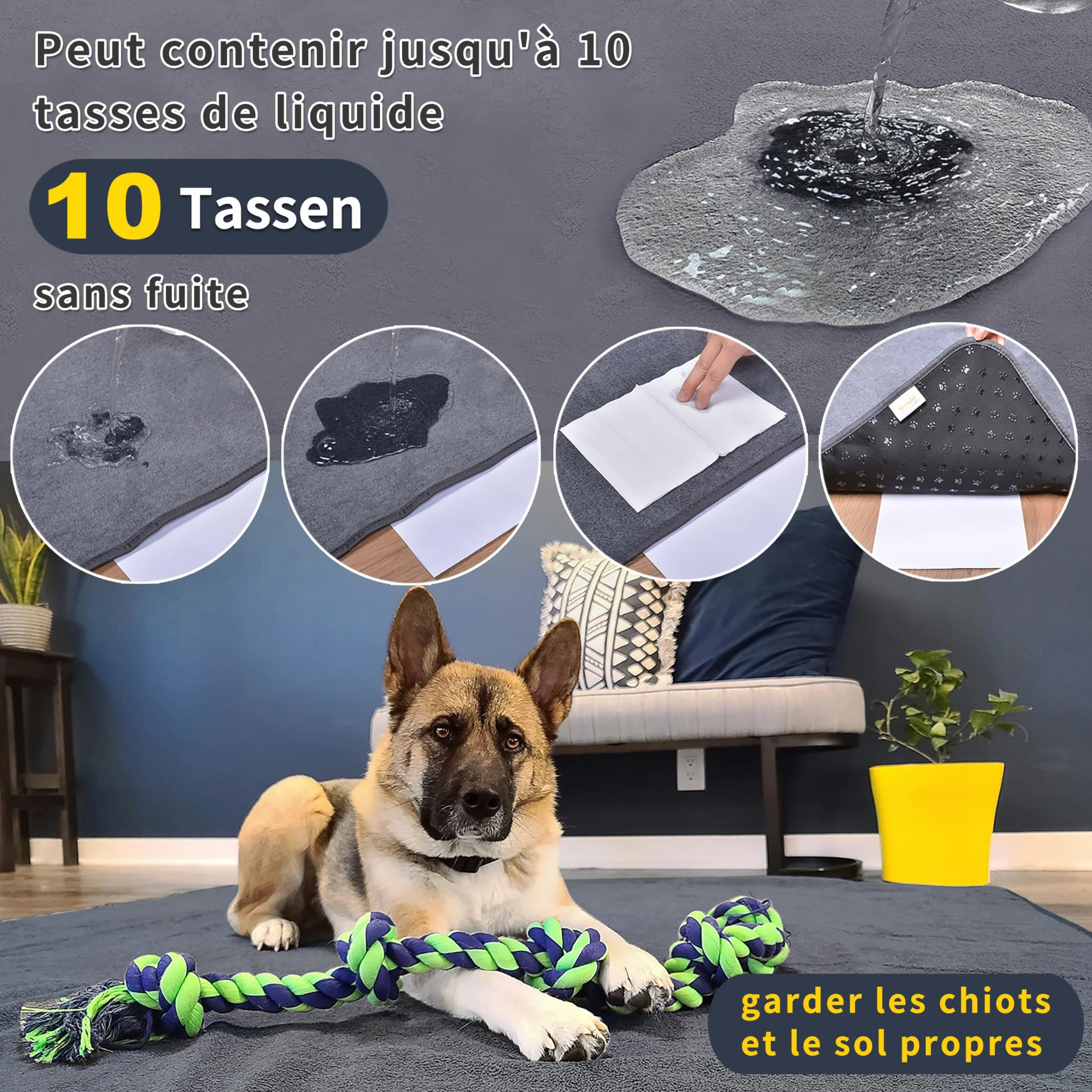 Lot de 2 Tapis pour Chiot Lavable,100*70cm Absorption Rapide Tapis educateur Chien, Pee Pad Anti-fuites, Réutilisable - pour Chiots, Chiens âgés ou incontinents