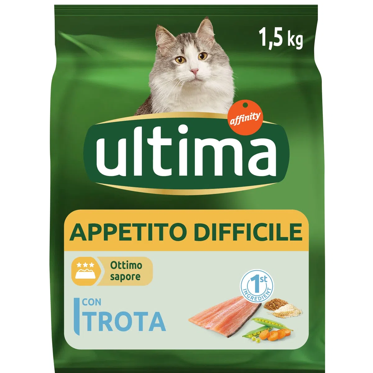 Ultima Croquettes pour Chat Adulte Appétit Difficile Truite et Riz 1,5 kg
