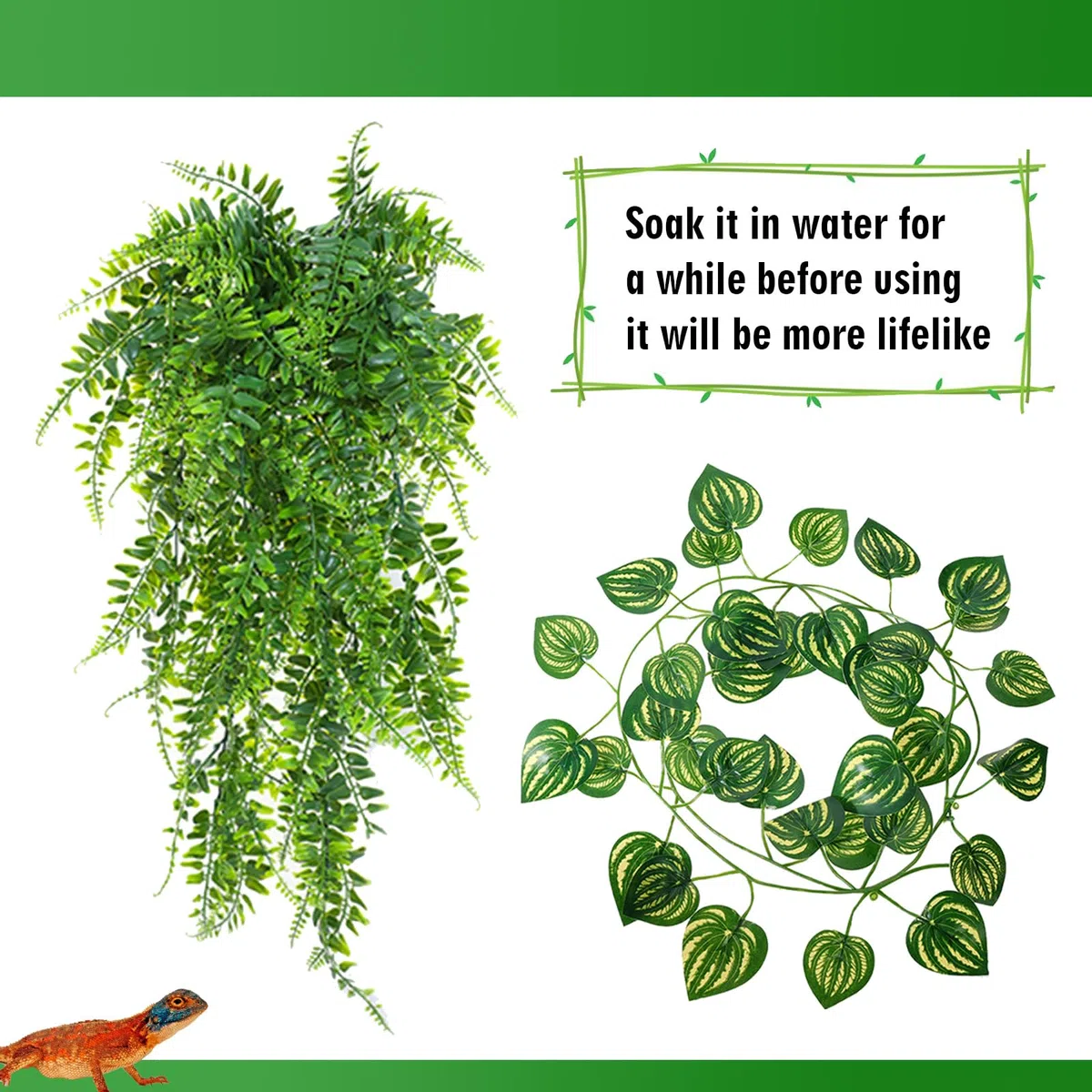 Hamac gecko avec réservoir de reptiles à suspendre pour terrarium - Feuilles artificielles pour lézards caméléons