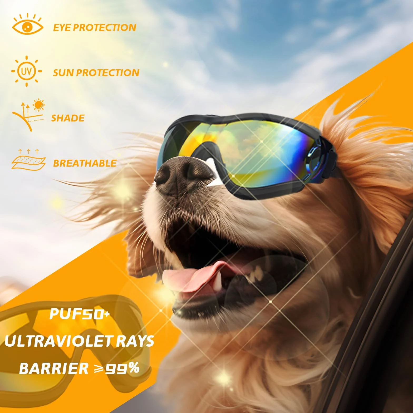 Lunettes de Soleil pour Chiens Protection UV, Protection des Yeux pour Chiens De Taille Moyenne Et Grande, Coupe-Vent, Sangle Réglable (Black Red)
