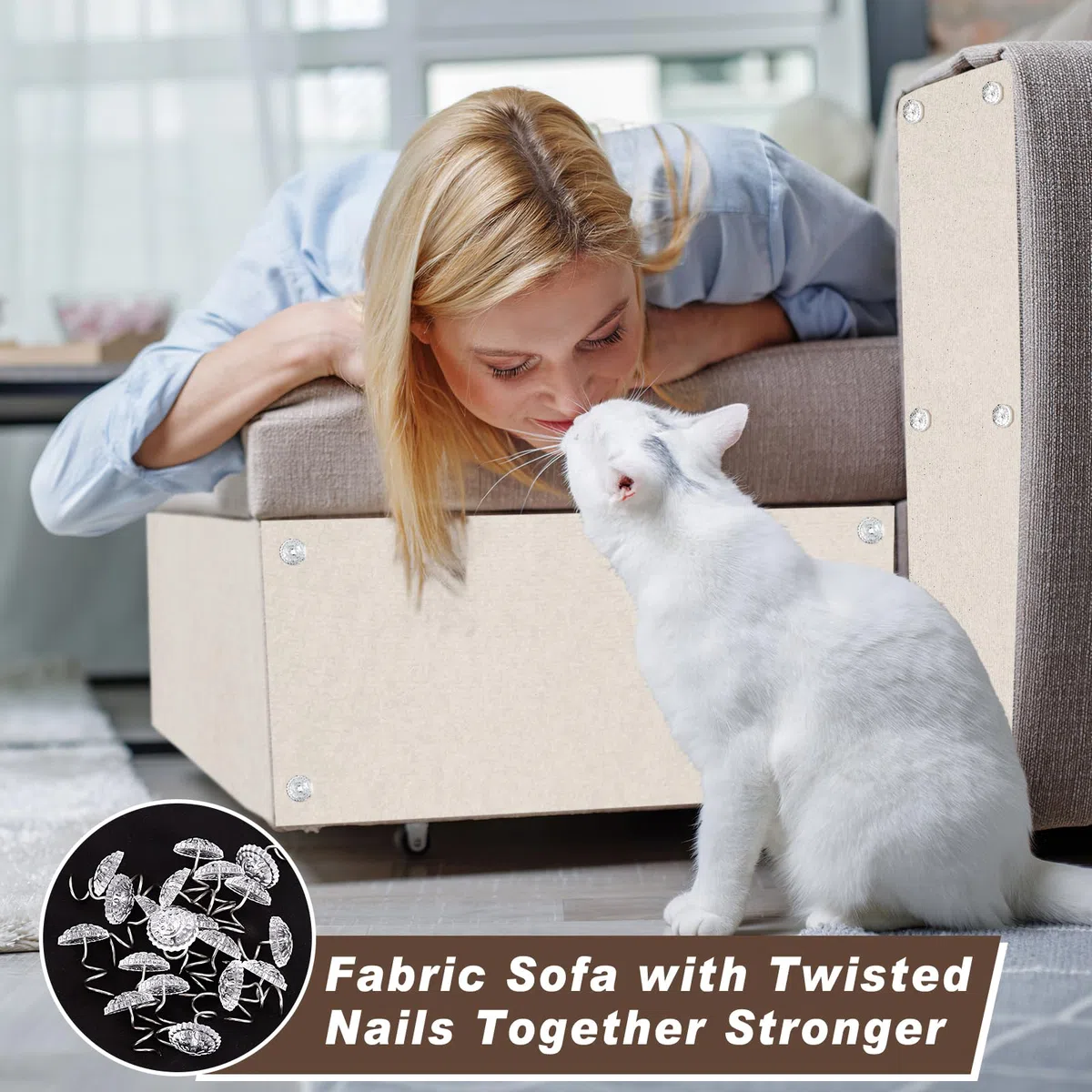 300cm x 40cm Griffoir Chat, Tapis Griffoir Chat Auto Adhésif, DIY Protection Canape Chats Anti Griffe, Trimmable Chats Grattoir avec 20 Vis pour Protéger Meubles Tapis Canapé Mur