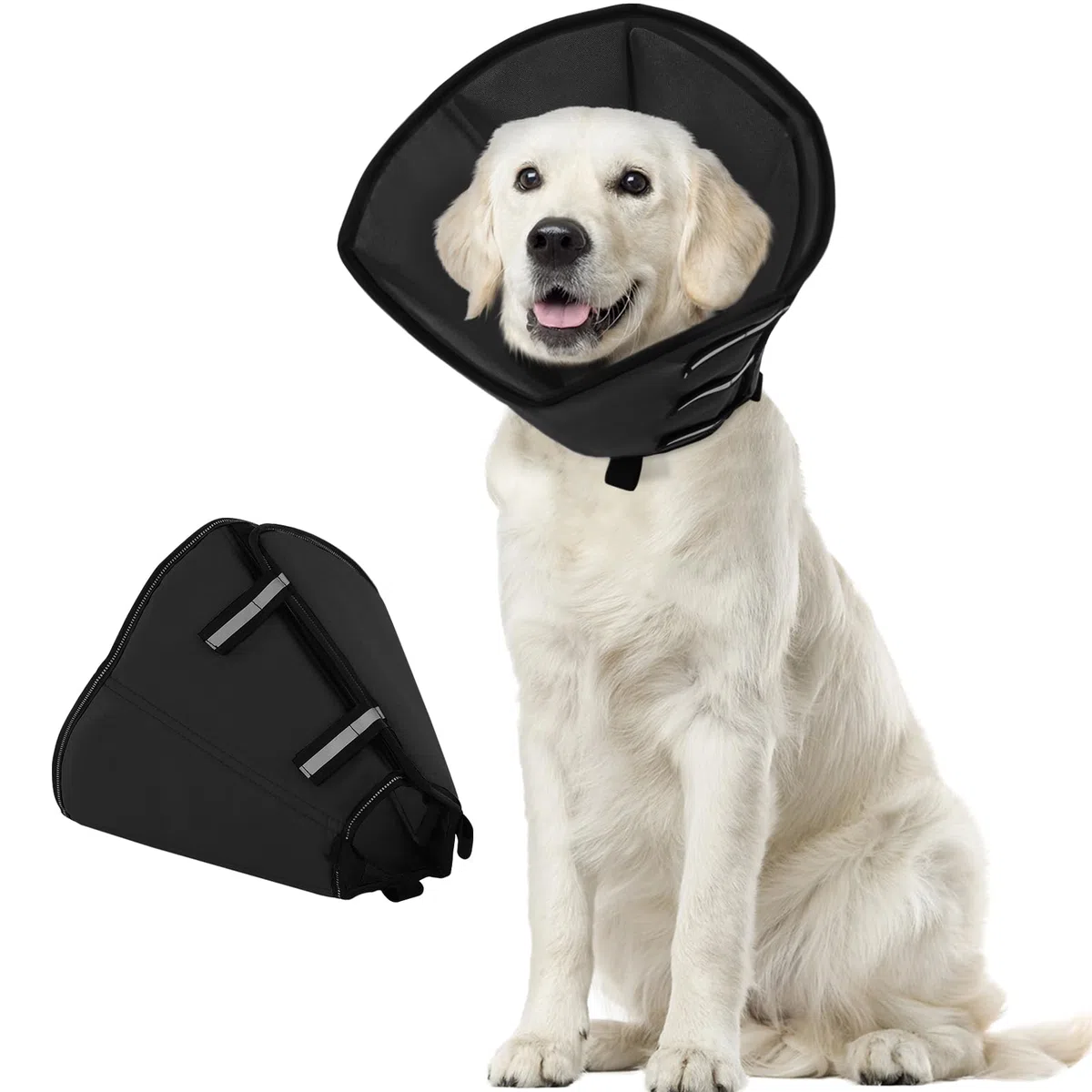 Collerette Chien Anti Lechage Collier de Récupération Respirant Collerette pour Réglable Protection Cône pour Chien Anti-Morsure Après la Chirurgie-Noir(XL)