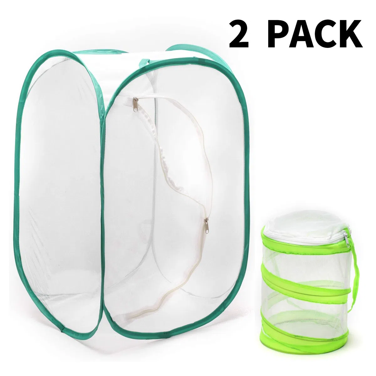 Lot de 2 cages d'habitat pour insectes et papillons, terrarium avec design pop-up pour l'observation de la nature, l'élevage de papillons et d'insectes, etc. 60 cm de haut, avec une mini cage