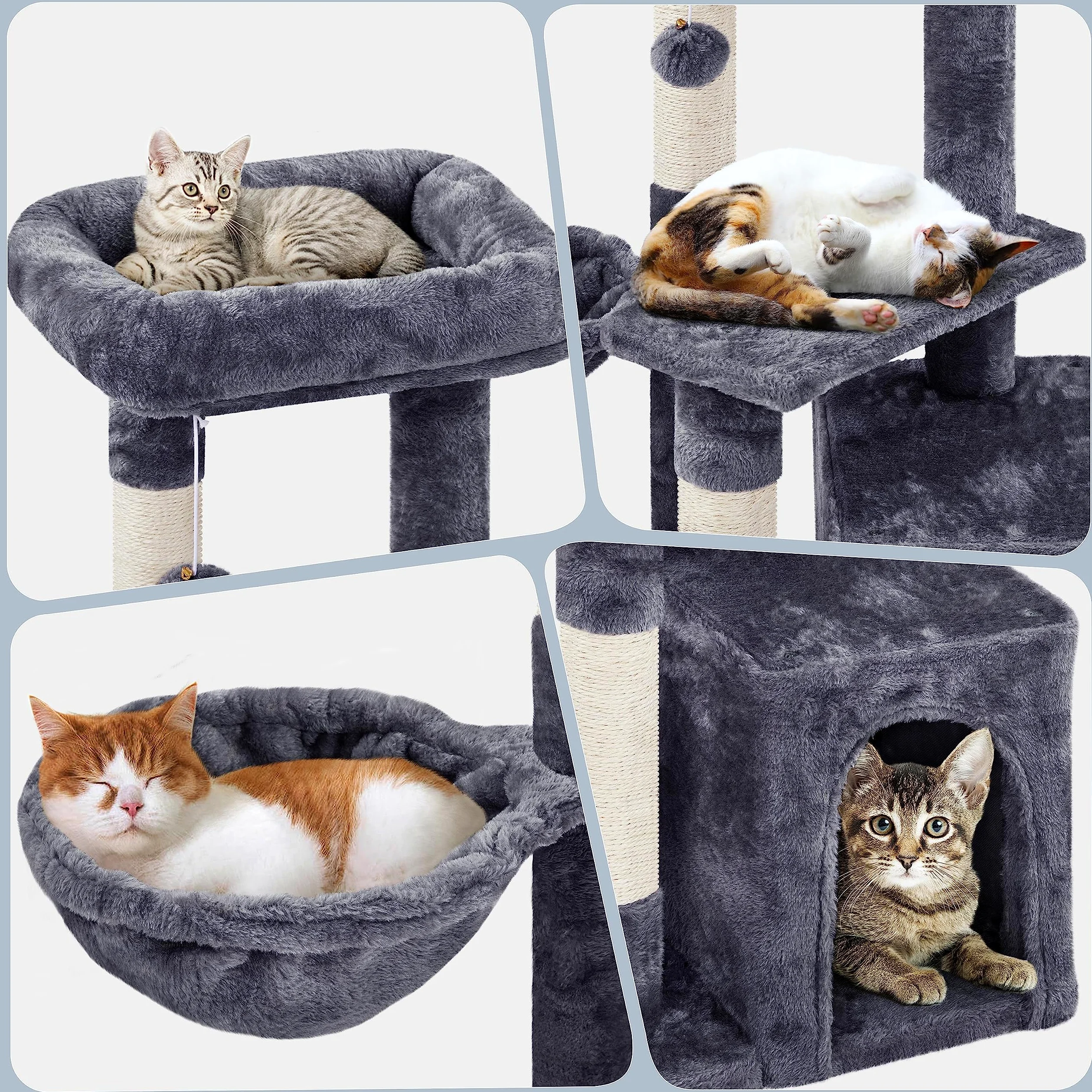 Yaheetech Petit Arbre à Chat Multiniveau Tour pour Chat avec Poteaux Griffoir Cordes Sisal Cachette Panier Niche Plateforme Boule Suspendue Arbre à Grimper 87 cm de Haut Gris Foncé