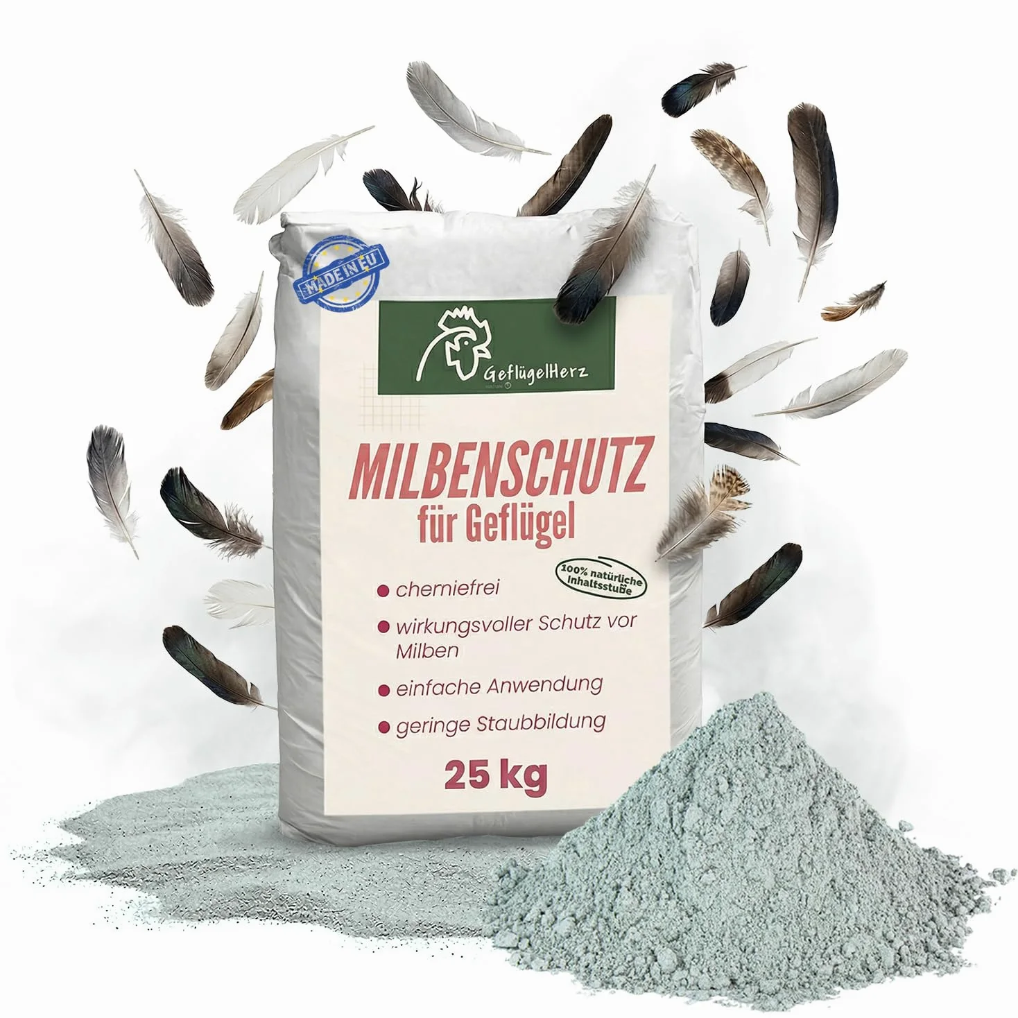 Petigi GeflügelHerz Protection 100% Naturelle Contre Les acariens 25 kg Bain de poussière pour Poulets Poudre Contre Les acariens Bain de Sable Bain Sec Poudre d'acariens Agent Anti-acariens