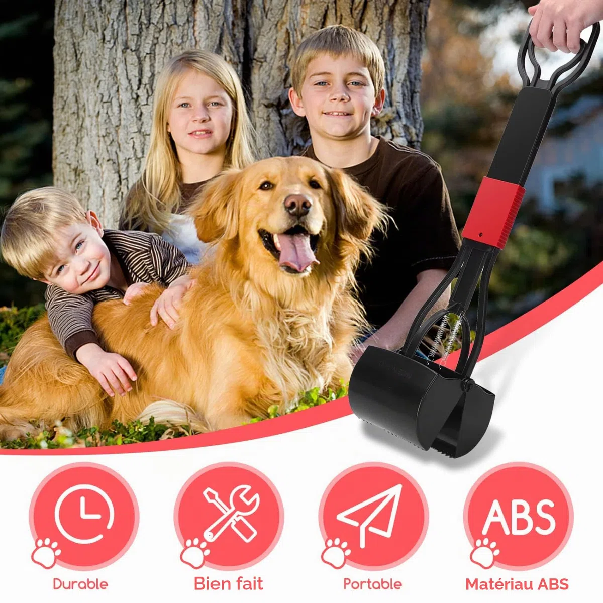 Nobleza Pelle Ramasse Crottes 66 cm à Grande Tête, Poop Scoop d'une Seule Main Pelles/Sacs/Crottes pour Chien