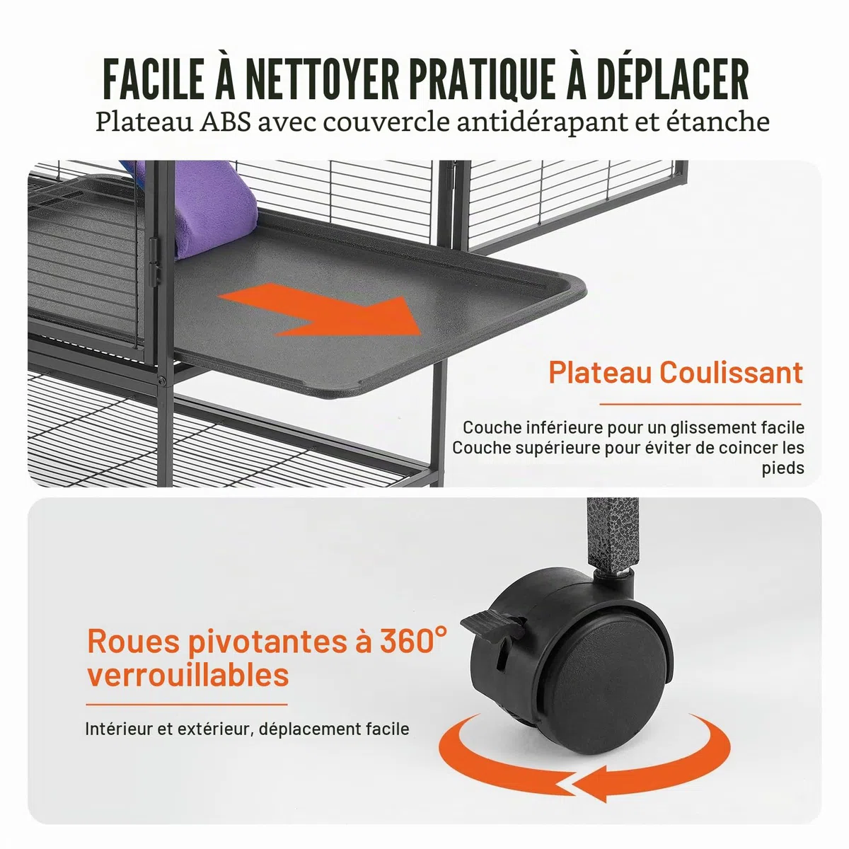 VEVOR Cage à Furet en métal roulante 865 mm, Grande Cage pour Petits Animaux à 2 Niveaux avec Rampe et Plateau, pour Rats de Compagnie, Hamster, Cochon d'Inde, Chinchilla, écureuil, hérisson, Lapin