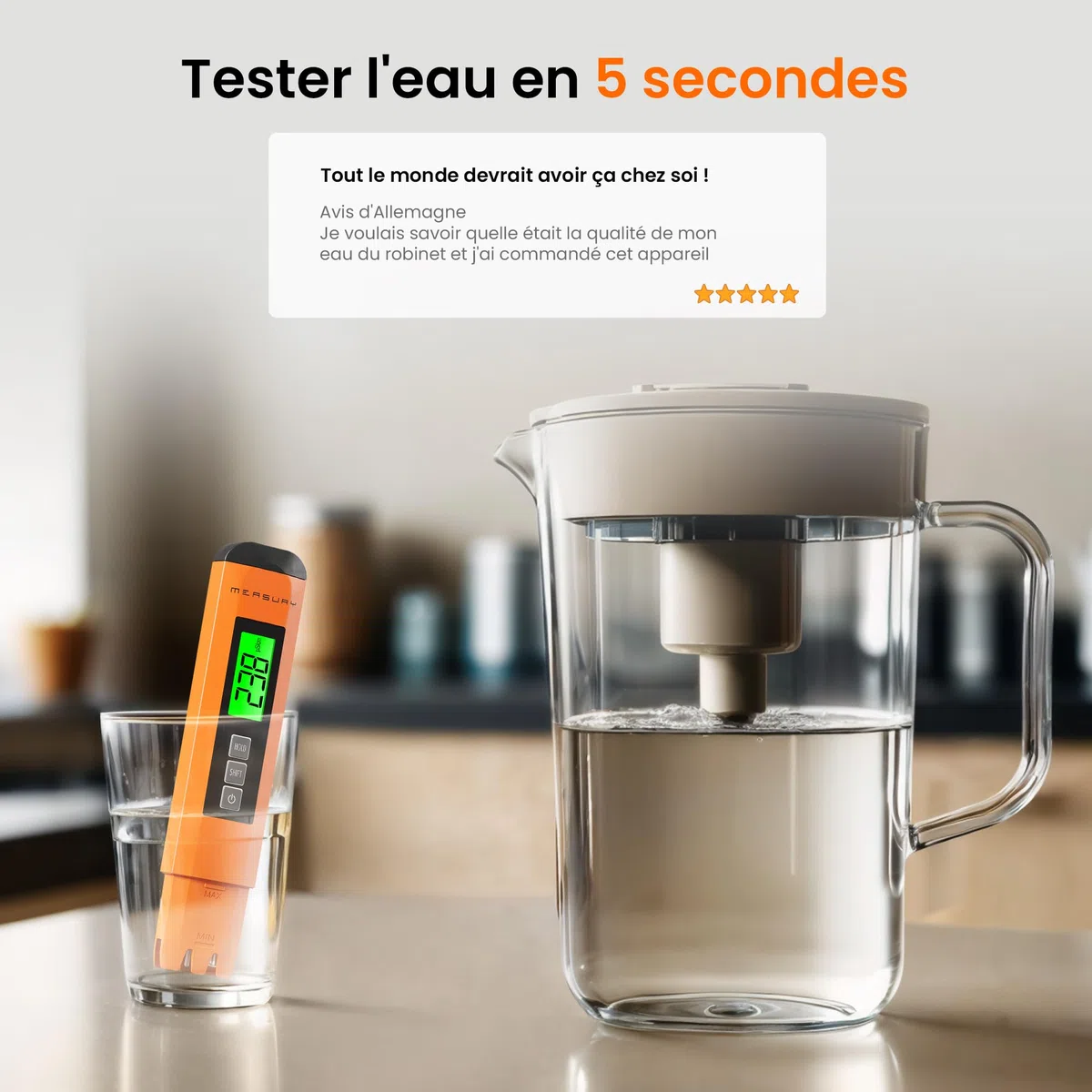 Measury Testeur TDS et Testeur EC - Conductimetre, Testeur Eau Aquarium, Testeur Eau Piscine - Testeur d'eau Potable