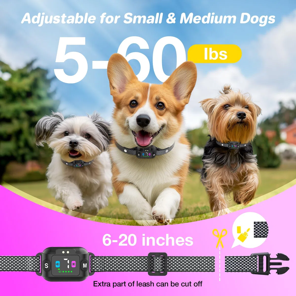 Collier Anti Aboiement Chiens - Rechargeable Anti Aboiement Collier Dressage Pour Petits Chien Avec 3 Modes Son/Vibration, 7 Niveaux De Sensibilité, Étanche IP67 Pour Petits Moyen Chiens (Gris)