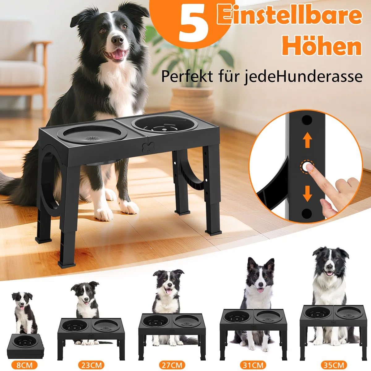 X XBEN 3-in-1 Gamelles Surélevées de 5 Hauteurs Ajustables, Gamelle pour Chien avec 1L Gamelle Anti-Glouton et 1,4L Anti-éclaboussures, Antidérapant, pour Chien de Taille Moyenne et Grande