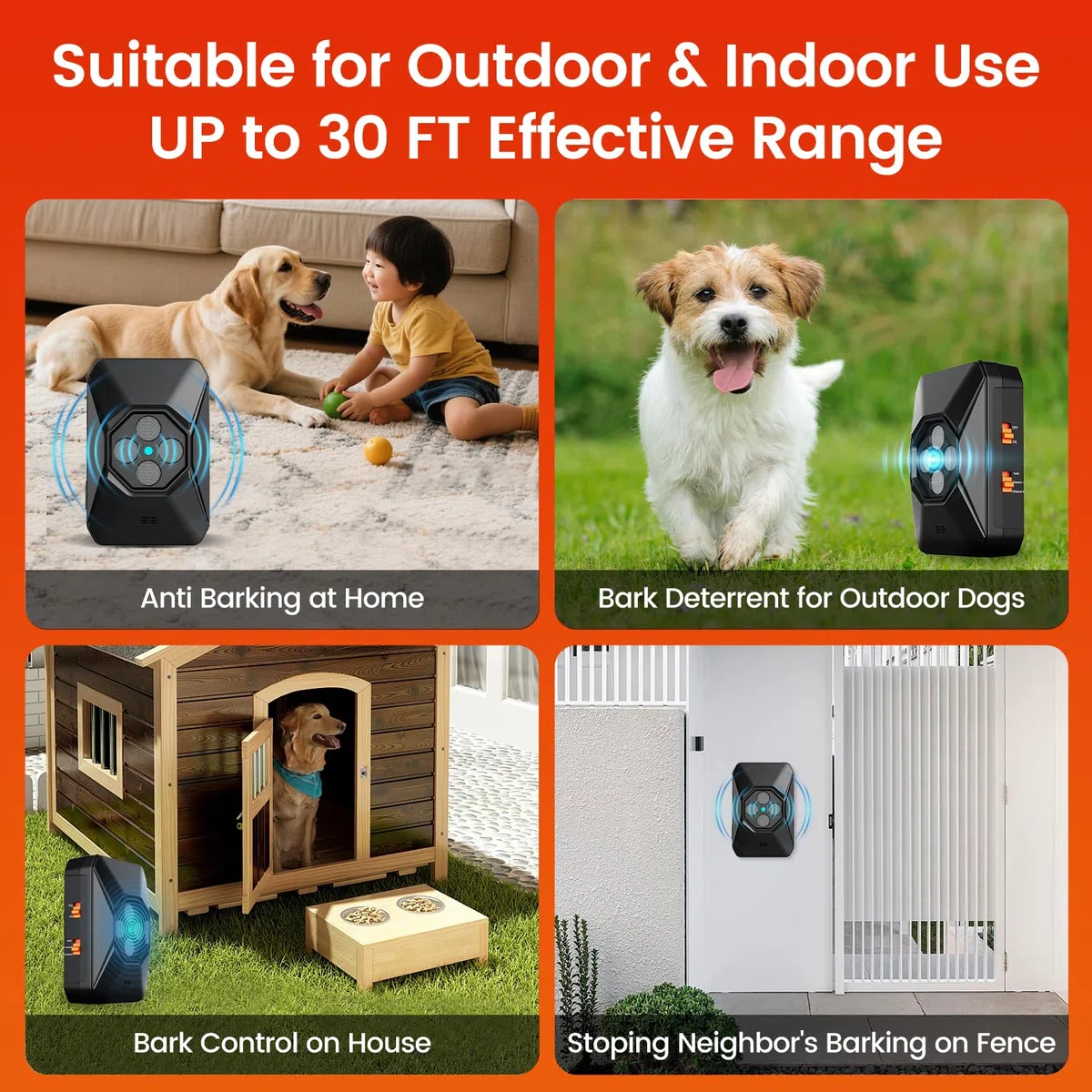 Ultrasons pour chiens, 3 niveaux de fréquence réglables Anti-aboiement pour chien, sifflet à ultrasons pour chiens d'intérieur et d'extérieur, anti-aboiement + chiens grands, moyens et petits (noir)