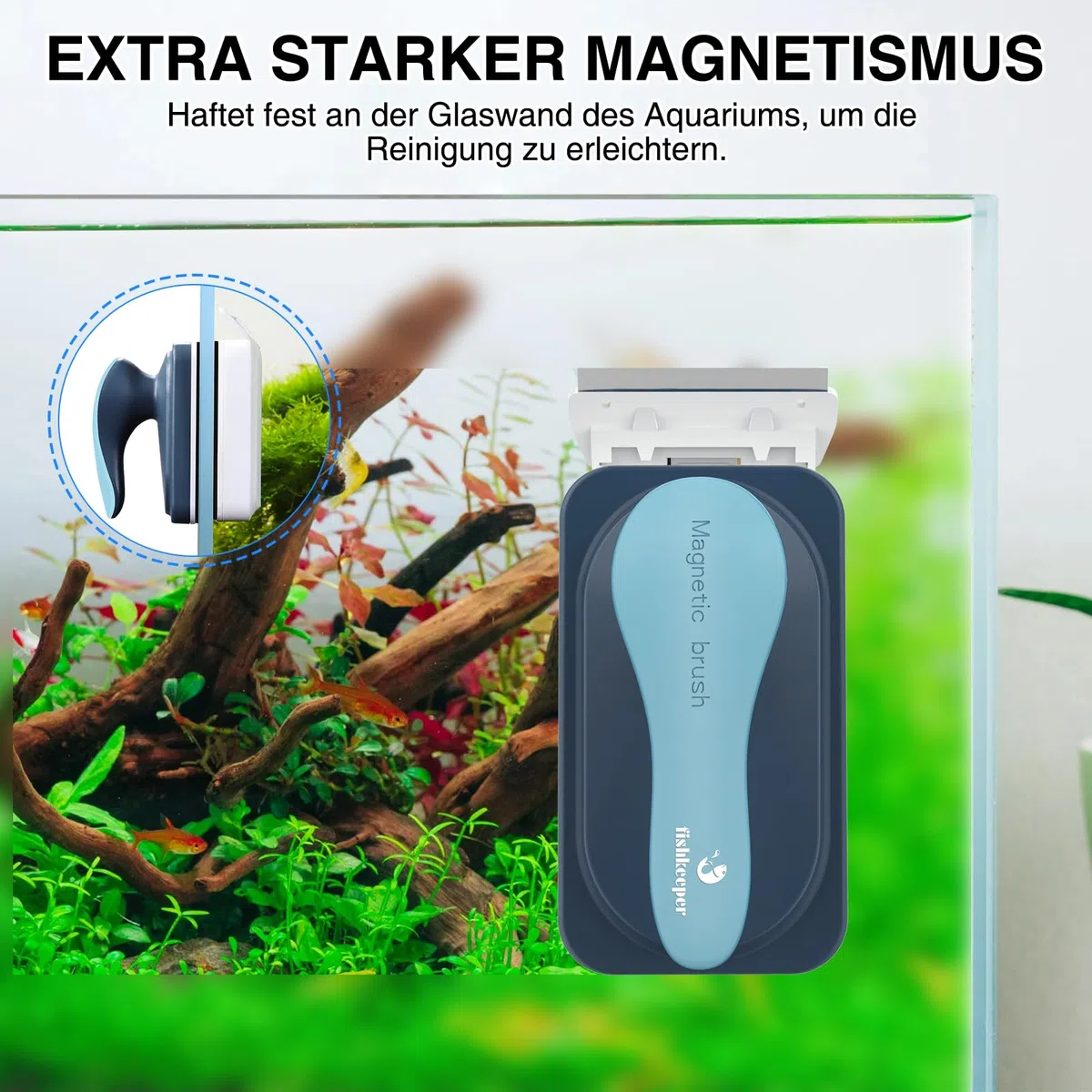 fishkeeper Brosse magnétique pour Aquarium Nettoyage du Verre de l'aquarium avec grattoir, Brosse à Verre pour réservoir à Poissons（L）