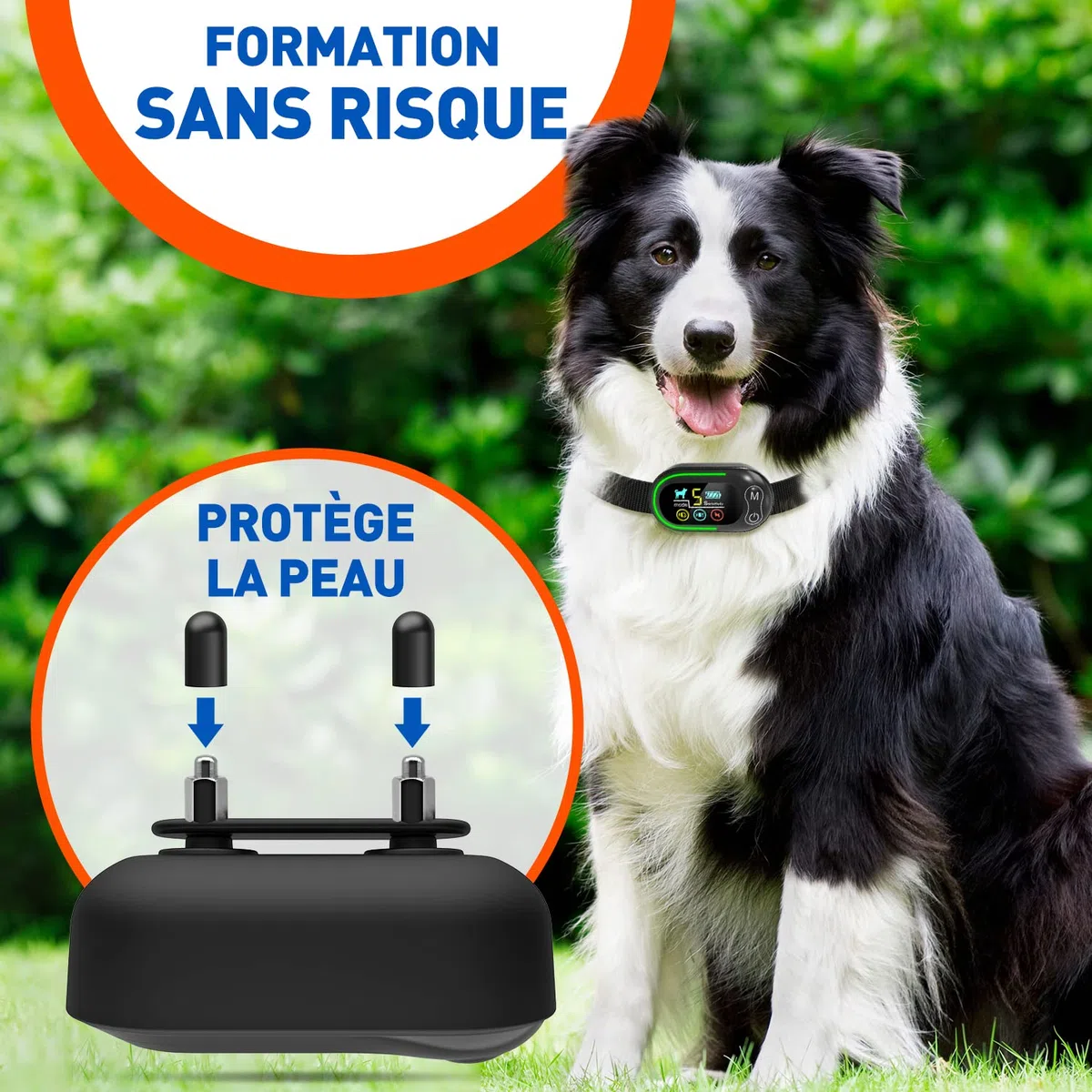 Collier Anti-Aboiement Chien, Rechargeable et Étanche IP67, 4 Modes Son/Vibration/Choc, Sensibilité Réglable, pour Petit Moyen Grand Chien Dressage