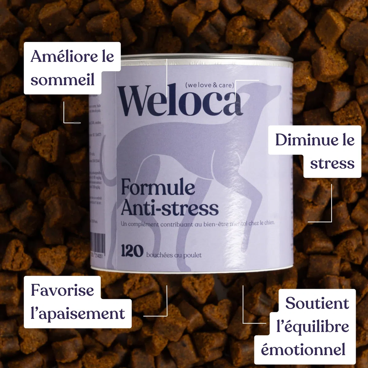 Anti-stress chien - 13 Actifs puissants naturels - Calmant pour chiens stressés, anxieux, réactifs, chiens hyperactifs - 120 compléments apaisants - Complément alimentaire chien - Nouvelle formule