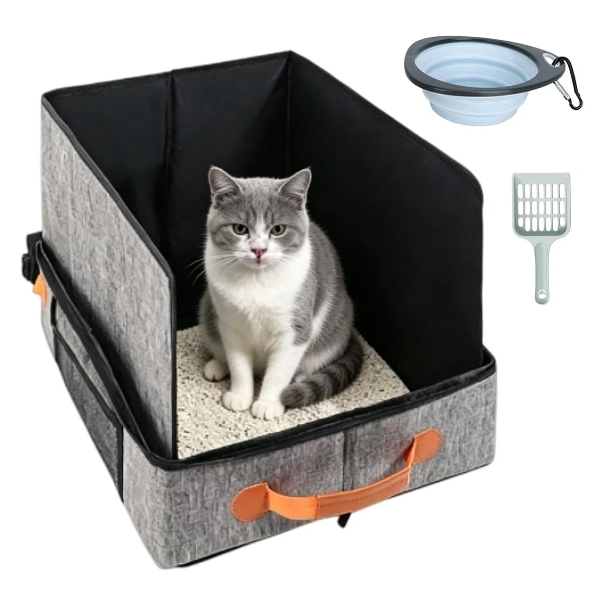 Bac À Litière De Voyage, Bac Litiere pour Chat Portable Et Pliable, Caisse Chat Litiere Et Portable, Litiere De Voyage en Tissu Oxford, Le Camping, Pliable, Étanche, 50 X 40 X 28 Cm, Gris