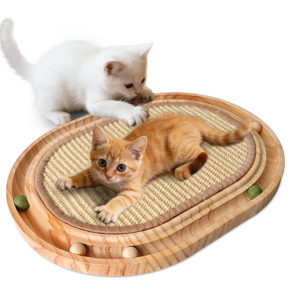LURICO Griffoir en Sisal pour Chat, Jouet 2 en 1, 43x33x2.5 Cm Chat Griffoir Réutilisable, Chaise Longue avec 6 Petite Balle pour Tous Les Chats, Jouer, Se，Protège Les Tapis et Canapés