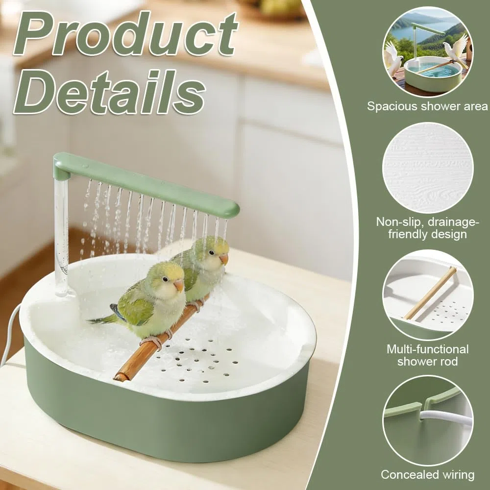 Baignoire Oiseaux, Douche pour Oiseaux avec Douche D'eau Circulante Douche Bain de Perroquet Automatique Fontaine de Bain Automatique Douche pour Perroquet pour Gris Africain, calopsitte, Conure