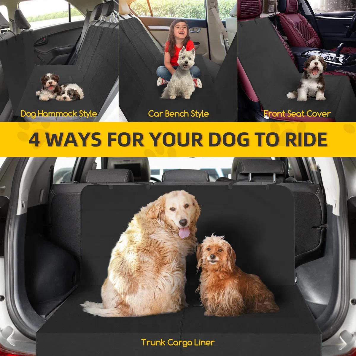 Nobleza Hamac Voiture pour Chien Séparable avec Fermeture Éclair, Housse de Siège Arrière Imperméable et Anti-Griffures, Tapis de Protection Universel pour Voiture, SUV et Coffre, 147x145cm, Noir