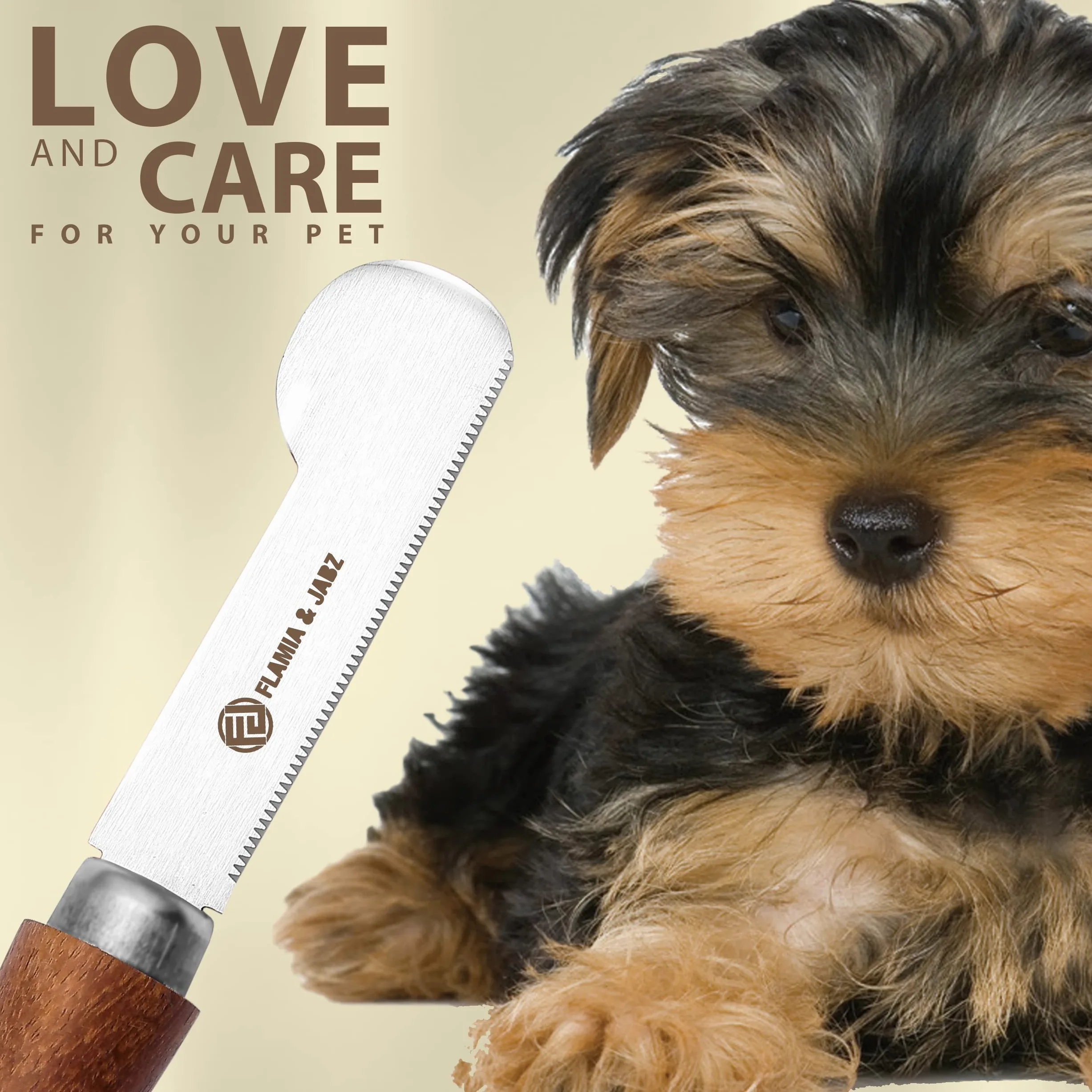 Couteau à dénuder professionnel pour chiens et animaux de compagnie, manche rond en bois avec lame en acier inoxydable (extra fin, droitier)