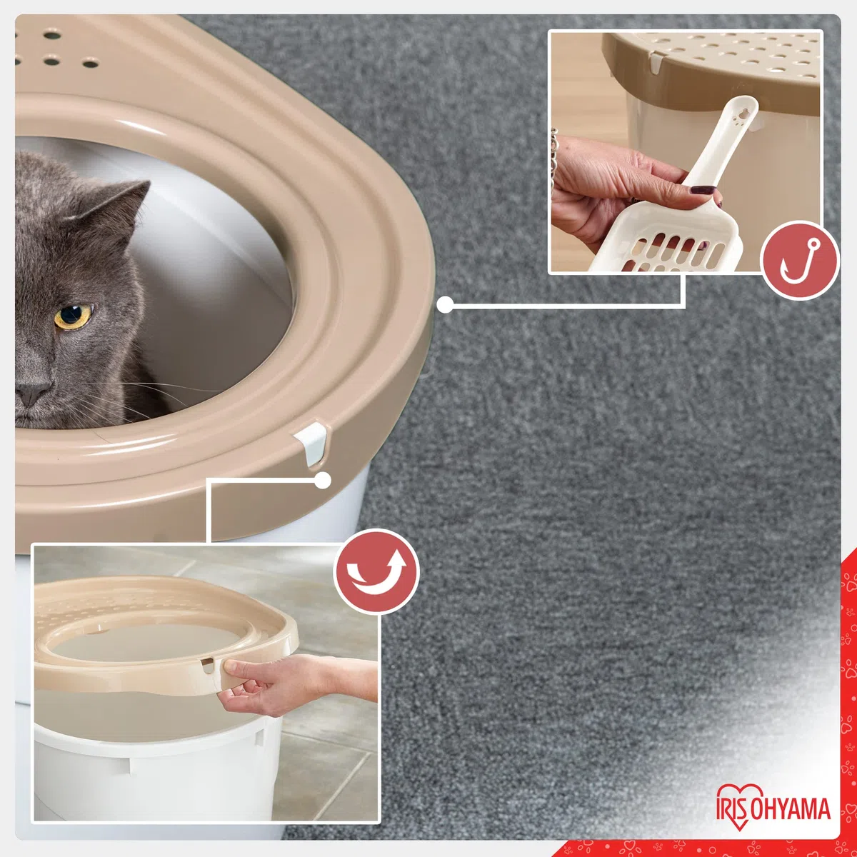 Iris Ohyama, Maison de Toilette pour Chat avec Pelle, Max. 7 kg, Beige, Ouverture en Haut, Bac a Litiere avec Couvercle, Amovible, pour Chaton, Grande Capacité, sans BPA, Nettoyage Facile, TECL-20