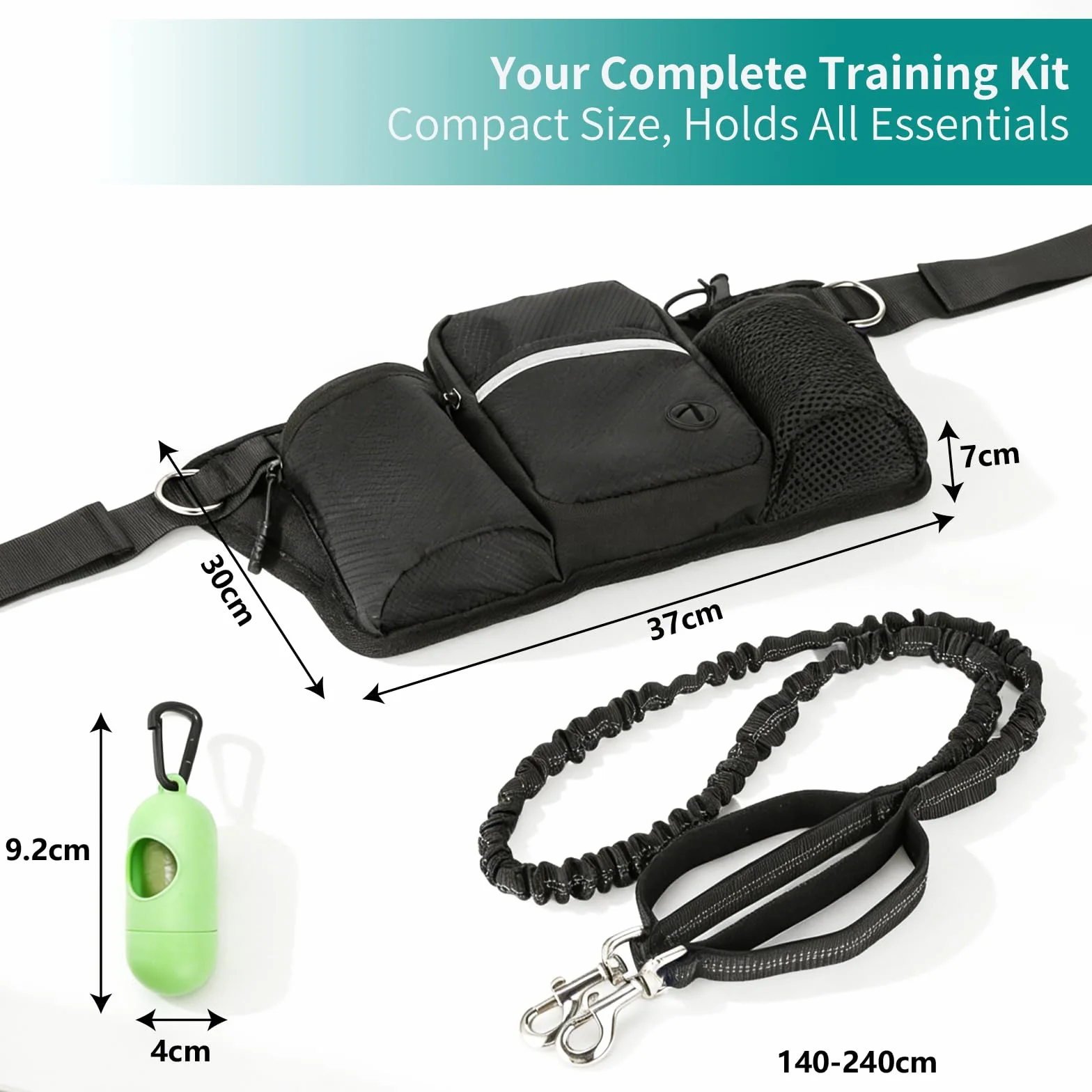 VINATO Sac à Friandises pour Chien avec Laisse Rétractable & Distributeur de Sacs - Sac Banane Étanche Multifonction pour Petits et Moyens Chiens – Promenade & Dressage Mains Libres