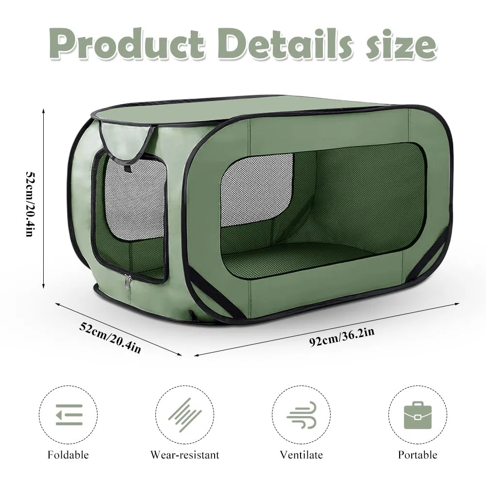 Boîte de transport pliable pour chien et chat jusqu'à 29,5 kg (94 x 53 x 53 cm), robuste, pliable, avec double portes et ceinture de sécurité, refuge portable pour les voyages (vert)