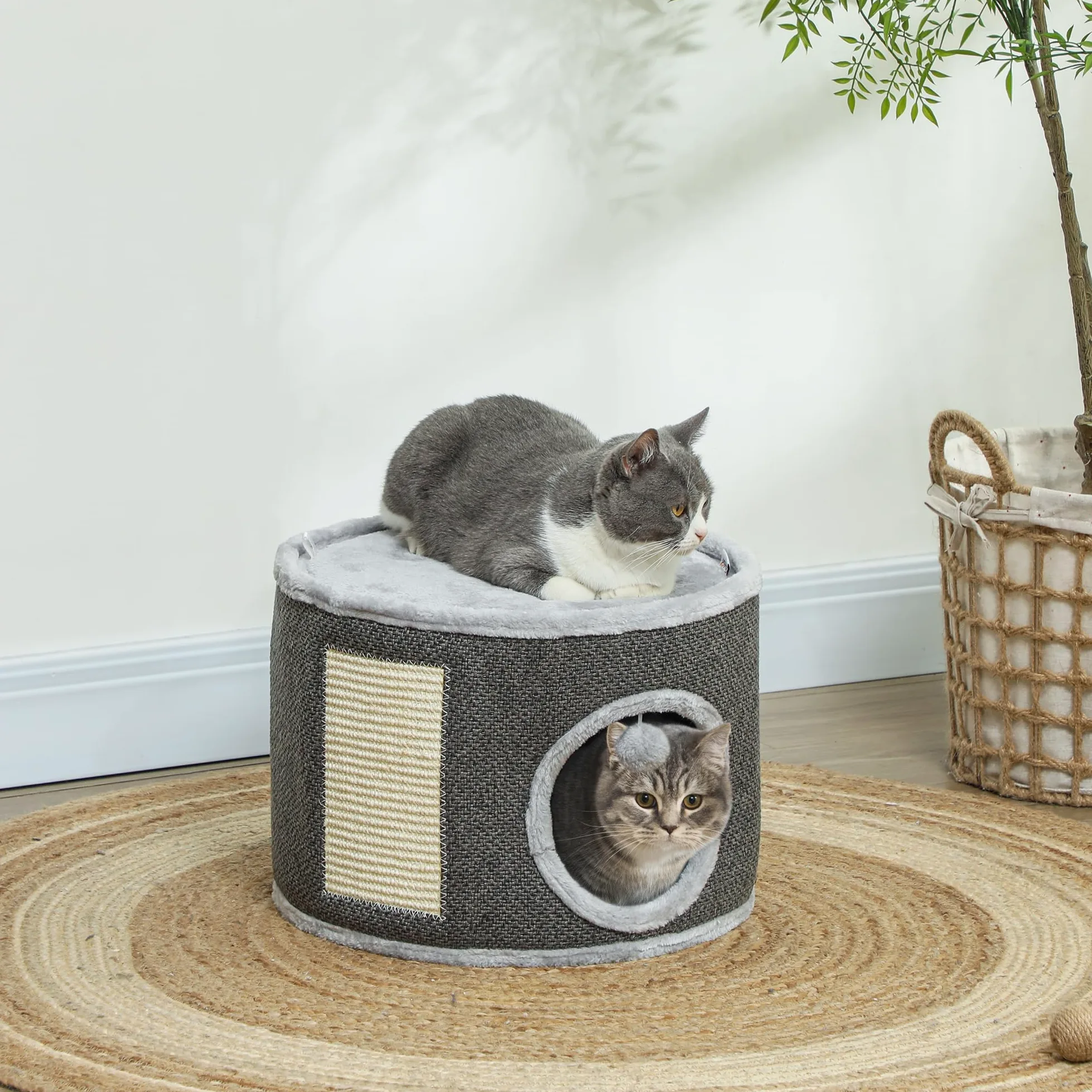 PawHut Griffoir en sisal pour Chat jusqu'à 5 kg avec Grotte Blanc crème 30 cm