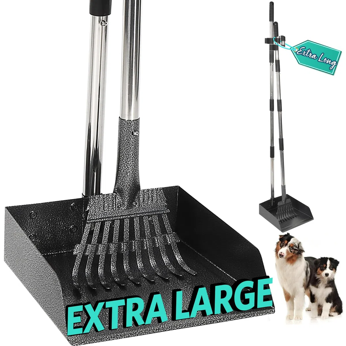 Pelle a Crotte pour Chien, Manche Long Réglable, Palette en Métal, Râteau, Pelle pour Chiens de Grande, Moyenne et Petite Taille, pour Herbe, Saleté, Gravier – Kit 2 - Pack