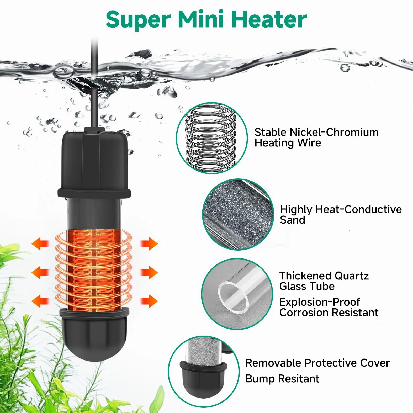 hygger Chauffage Aquarium Mini Chauffage Aquarium, Submersible Chauffage pour Aquarium, Réglable Aquarium Heater 15-34℃ avec Digital Display Controller pour Aquarium de Poissons et de Tortues (10W)